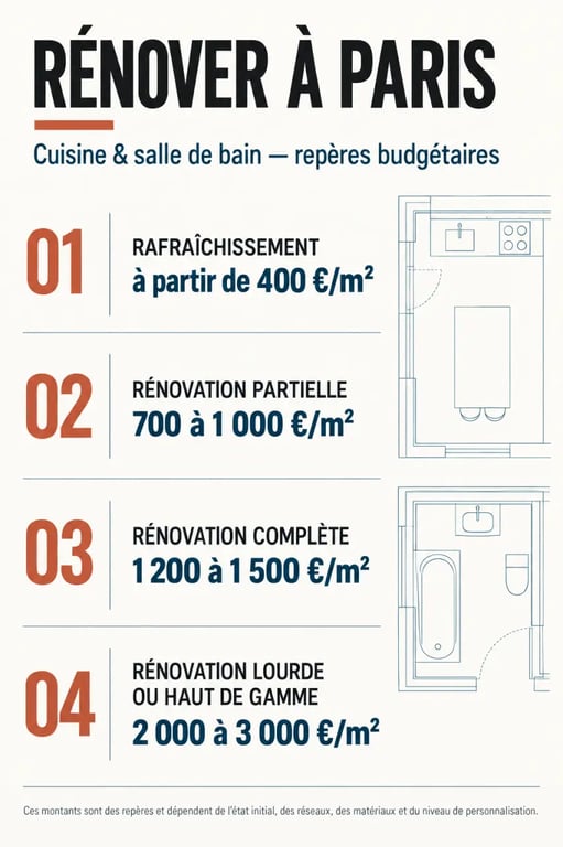 Rénovation cuisine salle de bain Paris : repères de prix au mètre carré