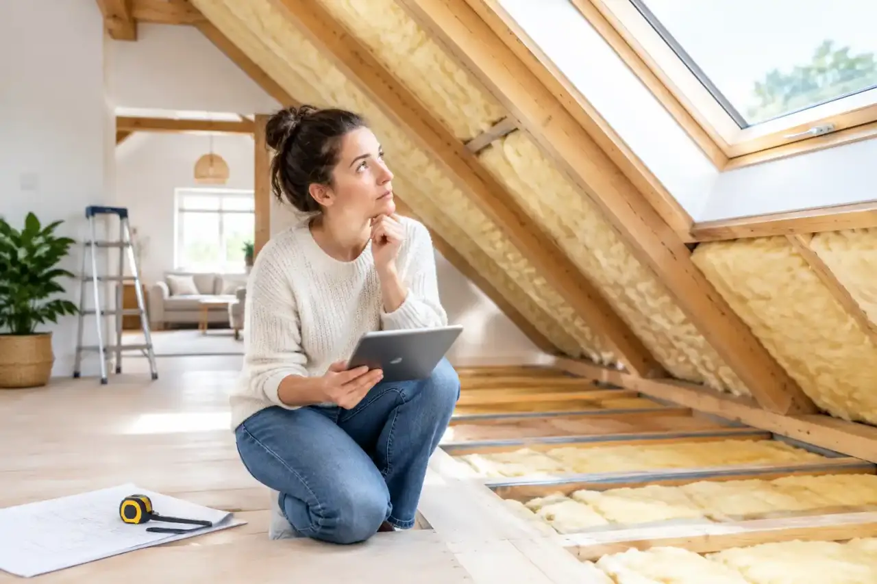 Isolation de combles avec matériaux isolants dans une maison en rénovation